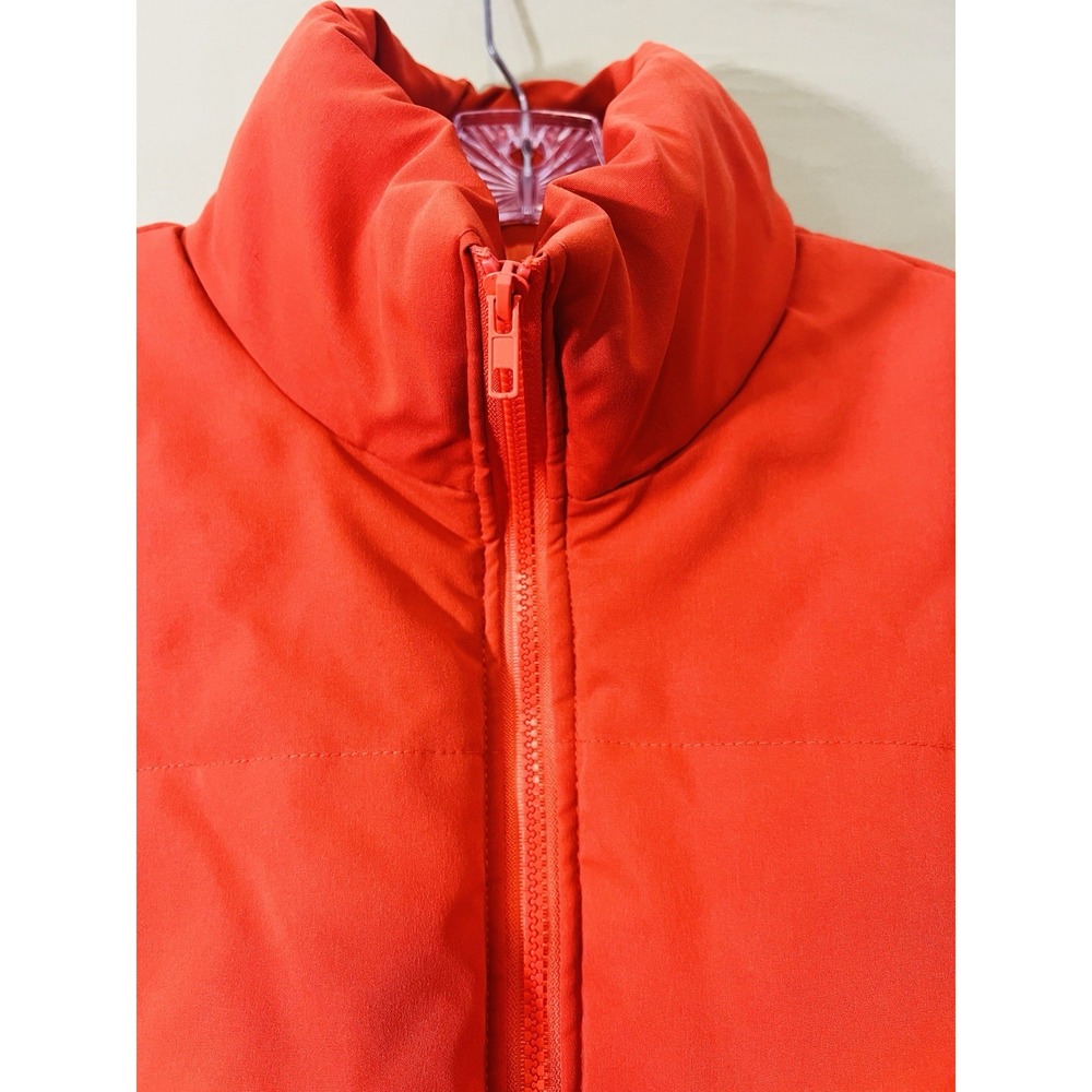 Orange Puffer Jacket Womens Zip Up Quilted Winter Coat Ribbed Cuffs Medium - Picture 3 of 13